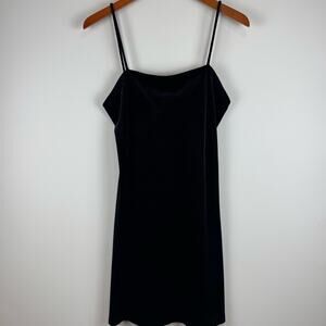 Vintage 90s Y2K PS PerSeption Spaghetti Strap Textured Black Slip Dress ~ Large